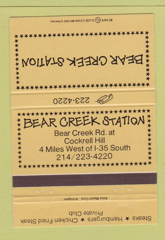 Matchbook Cover - Bear Creek Station Cockrell Hill TX 40 Strike
