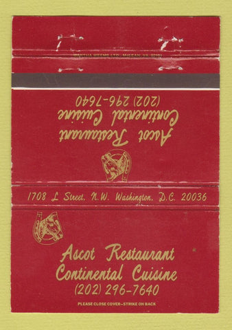 Matchbook Cover - Ascot Restaurant Washington DC WEAR 40 Strike