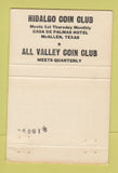 Matchbook Cover - San Benito Harligen Coin Clubs Brownsville TX 40 Strike
