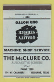 Matchbook Cover - McClure Automotive Jobbers Cleburne TX 40 Strike