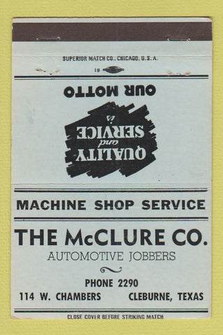 Matchbook Cover - McClure Automotive Jobbers Cleburne TX 40 Strike