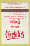 Matchbook Cover - Clickitys Restaurant Carlton Australia WEAR 40 Strike
