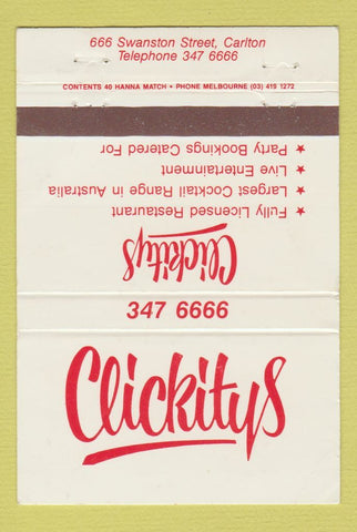 Matchbook Cover - Clickitys Restaurant Carlton Australia WEAR 40 Strike