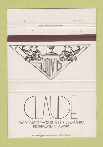 Matchbook Cover - Claude Richmond VA WHITE 40 Strike