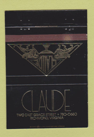 Matchbook Cover - Claude Richmond VA BLACK 40 Strike