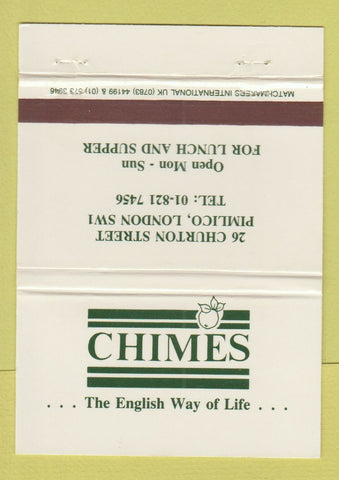Matchbook Cover - Chimes Restaurant London UK Pimlico 40 Strike