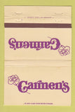Matchbook Cover - Carmen's  Restaurant Modesto CA WEAR 40 Strike