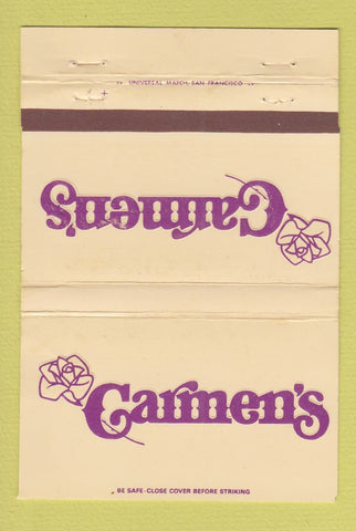 Matchbook Cover - Carmen's  Restaurant Modesto CA WEAR 40 Strike