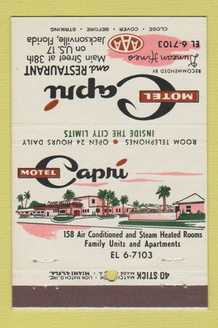 Matchbook Cover - Hotel Capri Jacksonville FL 40 Stick