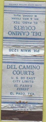 Matchbook Cover - Del Camino Courts El Paso TX