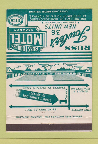 Matchbook Cover - Russ Fowler's Motel Hamilton ON 40 Strike