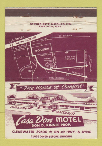 Matchbook Cover - Casa Don Motel Tecumseh ON 40 Strike