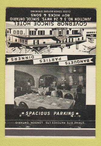 Matchbook Cover - Governor Simcoe Hotel Simcoe ON 40 Strike