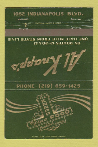 Matchbook Cover - Al Knapp's Restaurant Roby IN 40 Strike
