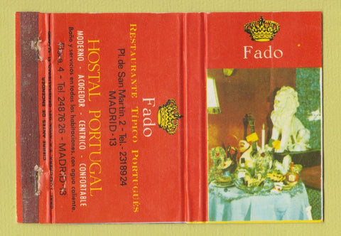 Matchbook Cover - Fado Restaurante Hotel Portugal Madrid Spain WORN 40 Strike