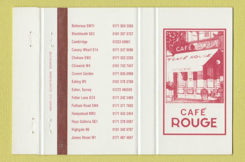 Matchbook Cover - Cafe Rouge London UK England 40 Strike