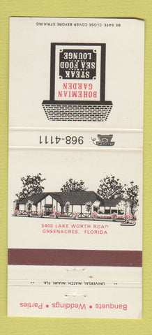 Matchbook Cover - Bohemian Garden Restaurant Greenacres FL 30 Strike