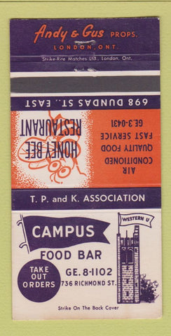 Matchbook Cover - Honey Bee Restaurant London ON 30 Strike