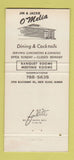 Matchbook Cover - Jim & Jackie O'Melia's Supper Club Rock Island IL 30 Strike