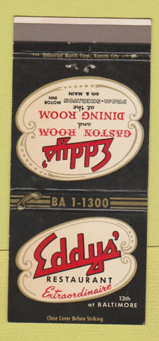 Matchbook Cover - Eddys' Restaurant Kansas City MO 30 Strike