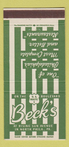 Matchbook Cover - Beck's Restaurant Philadelphia PA 30 Strike