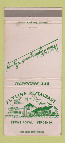 Matchbook Cover - Skyline Restaurant Front Royal VA 30 Strike