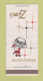 Matchbook Cover - Zim's Hamburgers Christmas San Francisco CA 30 Strike