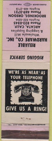 Matchbook Cover - Reliable Harware Arcata CA Brookings OR