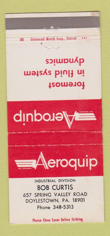 Matchbook Cover - Aeroquip Bob Curtis Doylestown PA 30 Strike