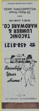 Matchbook Cover - Taconic Lumber Hardware Williamstown MA blue