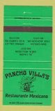 Matchbook Cover - Pancho Villa's Mexican Food San Carlos El Cajon CA 30 Strike
