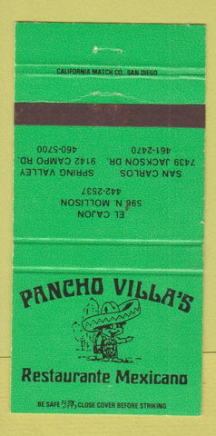 Matchbook Cover - Pancho Villa's Mexican Food San Carlos El Cajon CA 30 Strike