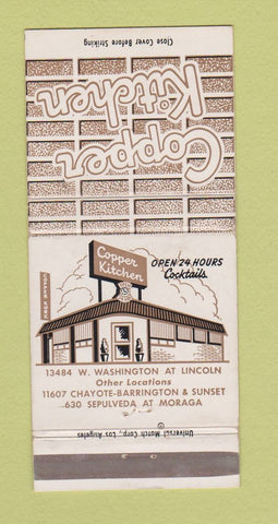 Matchbook Cover Copper Kitchen Restaurant Venice Brentwood Bel Air CA 30 Strike