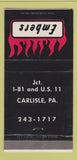 Matchbook Cover - Embers Restaurant Carlisle PA 30 Strike