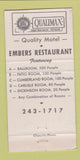 Matchbook Cover - Embers Restaurant Carlisle PA 30 Strike