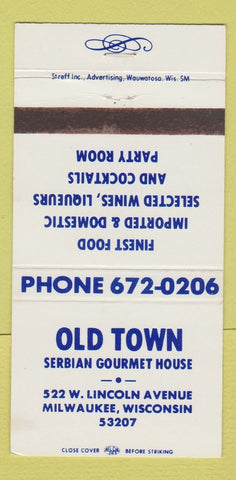 Matchbook Cover - Old Town Serbian House Milwaukee WI 30 Strike