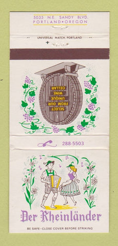 Matchbook Cover - Der Rheinlander Portland OR 30 Strike