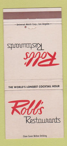 Matchbook Cover Robb's Restaurants El Segundo Los Angeles Van Nuys CA 30 Strike