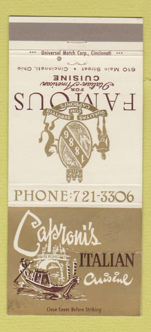 Matchbook Cover - Caproni's Italian Restaurant Cincinnati OH WEAR 30 Strike