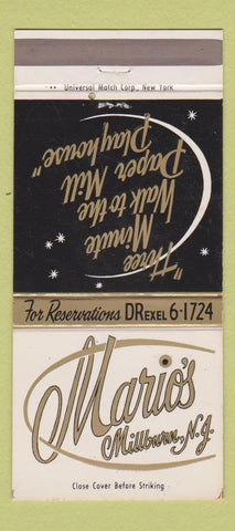 Matchbook Cover - Mario's Restaurant Millburn NJ 30 Strike