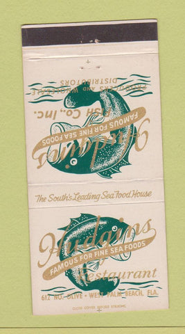 Matchbook Cover - Hudgins Restaurant Seafood West Palm Beach FL 30 Strike