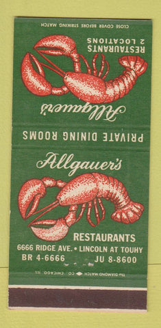 Matchbook Cover - Allgauer's Restaurant Chicago IL 30 Strike