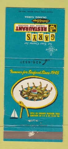 Matchbook Cover - Gary's Restaurant Orlando FL WEAR 30 Strike