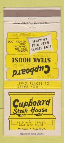 Matchbook Cover - Cupboard Steak House Miami FL WEAR 30 Strike