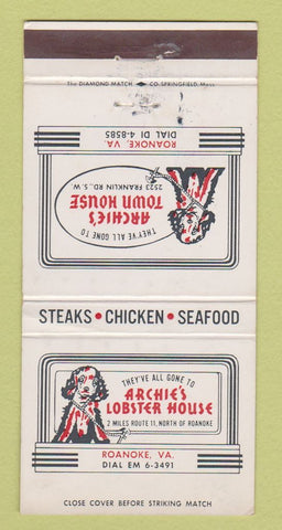 Matchbook Cover - Archie's Town House Roanoke VA 30 Strike
