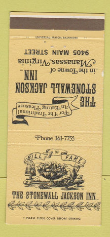 Matchbook Cover - Stonewall Jackson Inn Manassas VA 30 Strike