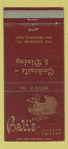 Matchbook Cover - Bali's Restaurant San Francisco CA 30 Strike