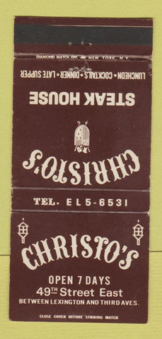 Matchbook Cover - Christo's Steak House New York City 30 Strike