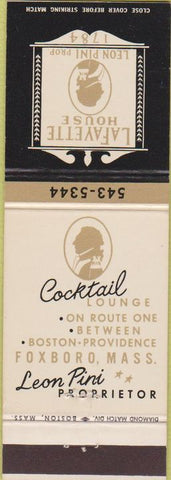 Matchbook Cover - Lafayette House Foxboro MA
