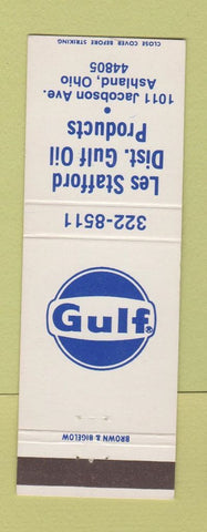 Matchbook Cover - Gulf oil gas Les Stafford Ashland OH